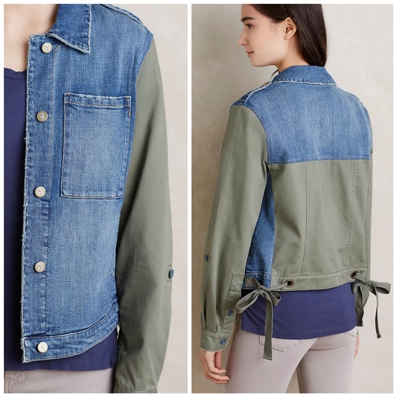 Anthropologie Jackets & Blazers - Anthro Pilcro Jean Denim Army Military Green Tied Jacket, S